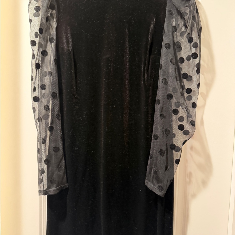 Cato Black Dress with Sheer Polka Dot Sleeves